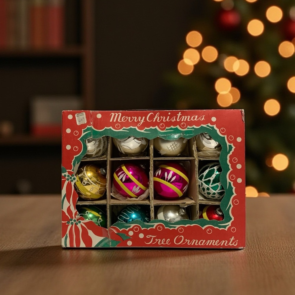 Set of 12 Vintage 50’s Mercury Glass Christmas Ornaments